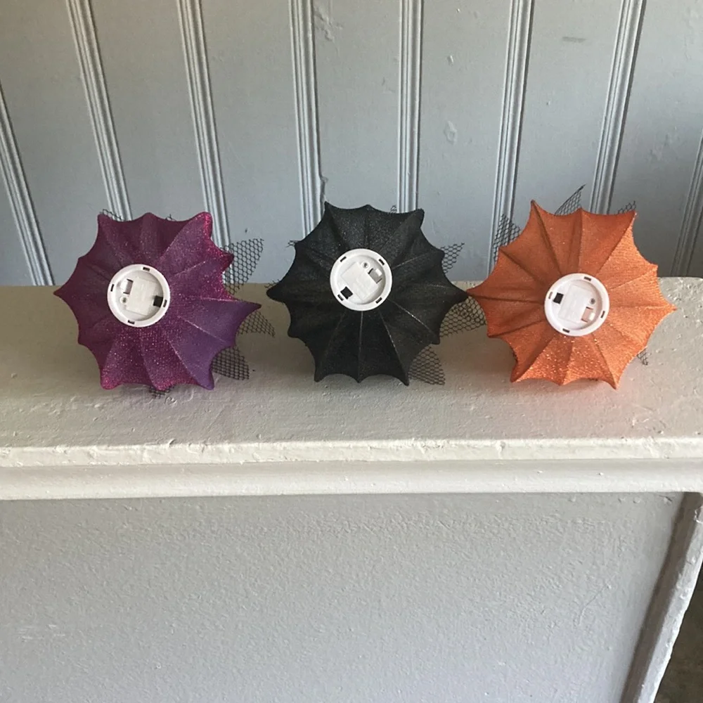 NWT- Set of 3-  Elegant Lace Covered Light Up LED Halloween Pumpkin Decorations